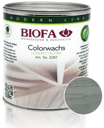 BIOFA Colorwachs lösemittelfrei farbig natürliche Holz-Wachs-Lasur mit Carnaubawachs für Holzdecken, Möbel, Spielzeug Grau 0,375L