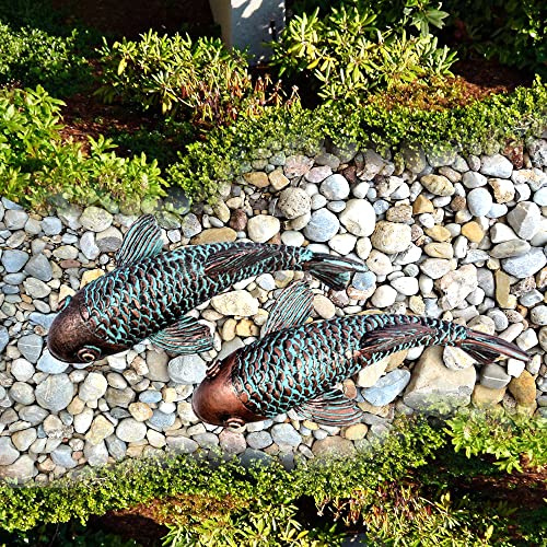 Bronz Antik Keramik Koi Fisch Hof Kunst Dekor - Set mit 2 leuchtenden Gartenfischen bei Nacht, Outdoor Terrasse & Rasen Dekor