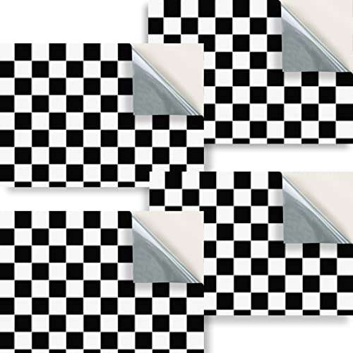 Stick & Go Repositionable Self Adhesive Dolls House Wallpaper 1:24 Scale (Set of 4 Sheets) - Black & White Chequered Floor Tiles - No. 42