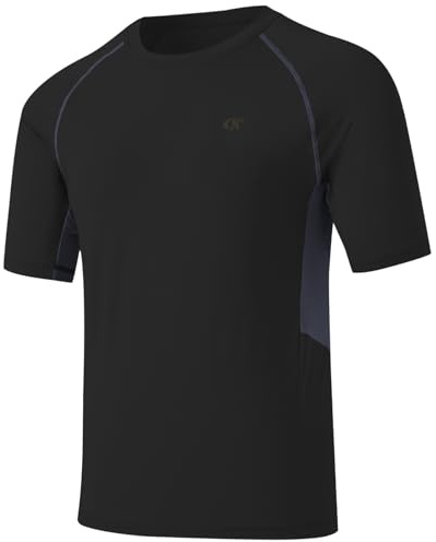 Huayuzh UV skjorta för män rashguard t-shirt simning skjorta snabbtorkande lätt andas surfing fiske vandring topp, 9-svart, 3XL