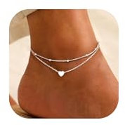 YADOCA Silber Fußkettchen für Damen Verstellbare Herz Doppelte Fussketten Strand Fußschmuck Geschenke für Frauen Teenager Mädchen (Inklusive Geschenkbox)