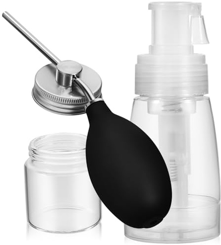 Lurrose Dry Powder Spray Bottle Set 6Oz Glass Plastic Hair Powder Applicator Compact Portable for Salon and Home Use
