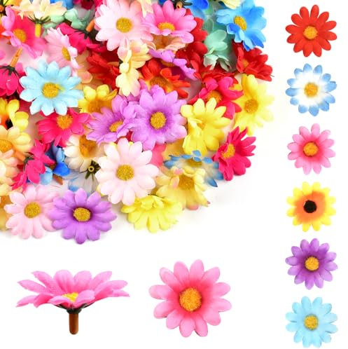 ADERTOS 120 PCS Artificial Sunflowers Heads Artificial Gerbera Daisy Flowers Heads Fake Mini Silk Flowers Head Multi-color Small Faux Flowers Heads for DIY Wreath Wedding Craft Party Table Decor, 4cm