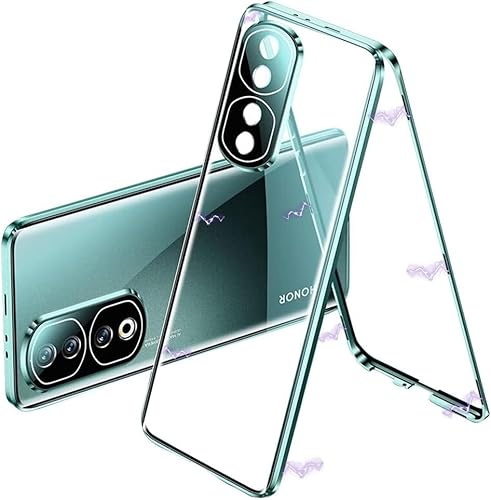LIUKM Hülle für Honor 90 Magnetische Adsorption Handyhülle 360 Grad Stoßschutz Vorne hinten Gehärtetes Glas Schutzhülle Metallrahmen Case - Grün