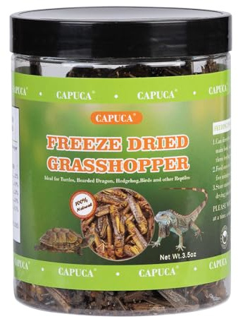 capuca Dried Grasshoppers for Reptiles - All Natural High Protein Insect Treats for Bearded Dragons, Turtles, Geckos, Lizards, Hedgehogs & Birds (3.5oz)