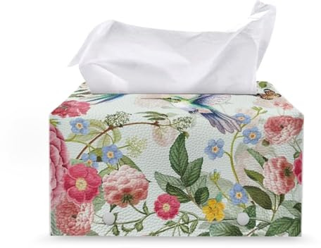 Oamsistay Wildflower Rectangle Tissue Box Cover Modern PU Leather Rectangular Tissue Box Tissue Box Holder Waterproof Tissue Cover Decorative Tissue Box Organizer for Bathroom