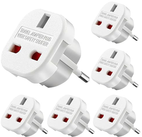 Dhqkqg UK to EU Plug Adapter, 6 Piezas Adaptador de Enchufe de UK a Enchufe Europeo, Adaptador Enchufe Ingles a Español,Adaptadors de Viaje U-k a UE/DE/FR/IT/ES (6PCS)