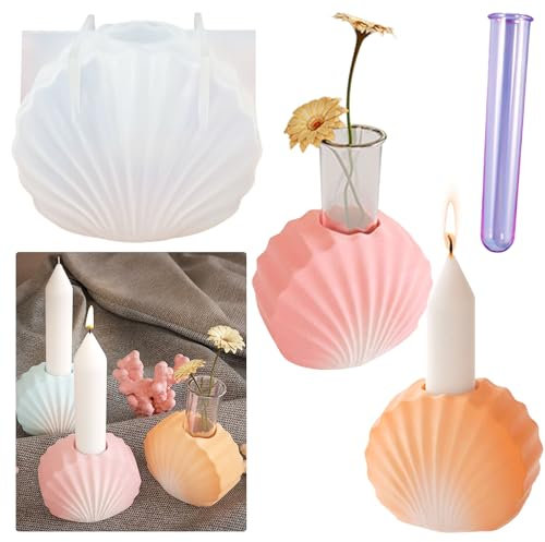 Silikonform Kerzenhalter Beton Gießform Stabkerzen Kerzenhalter Silikonform Muschel Harzform Stabkerzenhalter Gießform Kerzenständer Gipsform DIY Vase Epoxidharz Form für Hydroponische Blumen Pflanzen
