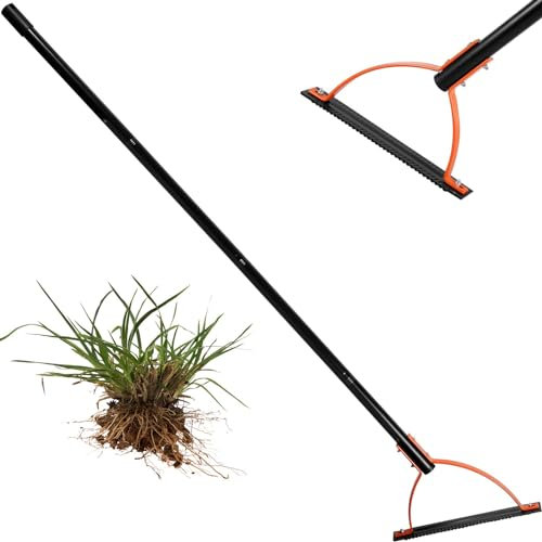 Fouet à herbe manuel, outil de désherbage à manche de 60 pouces de long avec lame en acier tranchante dentelée à double tranchant, coupe-herbe manuel, coupe-gazon, outil manuel de coupe de fouet