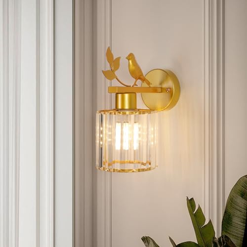 zhxinashu Wandleuchte Gold Kristall, Vogel-Wandlampe für Schlafzimmer | Moderne Design-Wandlampe, E27-Leuchtmittel nicht enthalten, Wandleuchte Art déco für Bett, Wohnzimmer, Flur und Durchgang