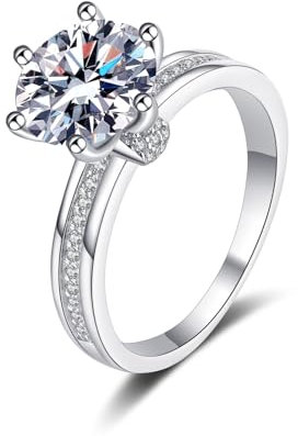 Verlobungsring Damen Weißgold 585, Trauring Solitär Echt Gold für Frauen mit Lab Diamant 3ct, E, VS1, Gr. 52 (16.6)