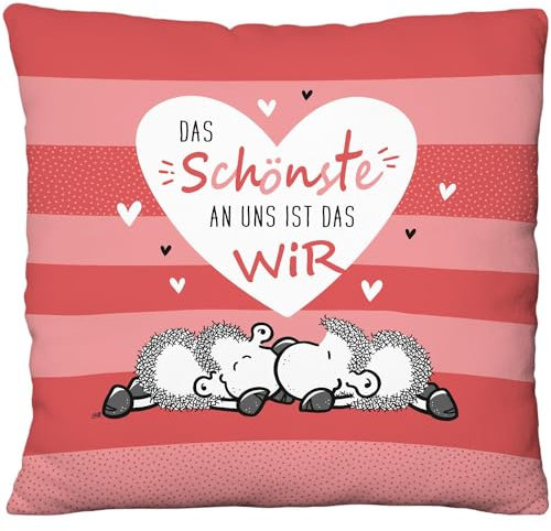 Sheepworld Plüschkissen mit Motiv Das Schönste | Zierkissen mit Wendemotiv, 25 cm x 25 cm, 100% Polyester | Geschenk, Valentinstag, Dekoartikel | 73791