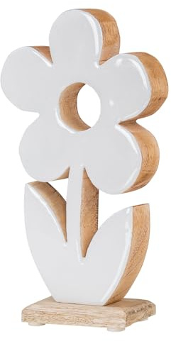 levandeo Blume aus Holz H23cm Mango Weiß Natur Braun Tischdeko Deko Aufsteller Rustikal Frühling Sommer