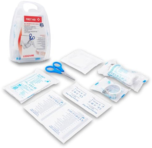 Kit di Pronto Soccorso Completo per Casa, Auto, Lavoro e Viaggio - Ideale per Emergenze in Moto, Campeggio e Trekking - Mini Borsa Portatile con Forbici, Cerotti, Bende e Salviette Detergenti