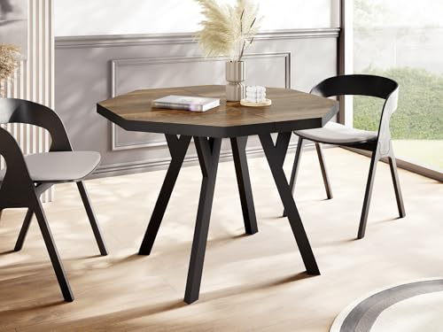 WFL GROUP Moderner Runder Ausziehbarer Esstisch Desmond mit Schwarz Holzbeinen – Erweiterbar bis 200 cm, Ideal für 4 bis 8 Personen - Loft-Stil Tisch für Esszimmer oder Küche - Arvadonna Chestnut