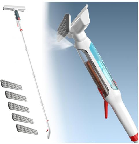 RYJYQYX Spruzzo 4 in 1 Lavavetri con Asta di Prolunga(190cm), Lavavetri Professionale con Raccoglitore Acque Nere E 5 Panni Pulisci Vetri per Finestre Alte Interno/Esterno