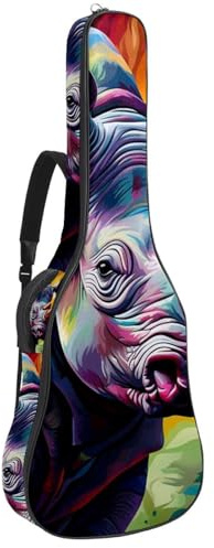 Bassgitarrentasche mit handgezeichnetem Tier-Nashorn 34, Akustikgitarrentasche 101,6 cm (40 Zoll) E-Gitarrenkoffer, wasserdichte Oxford-E-Gitarre, Gigbag für akustische Konzertgitarre, Ukulele,