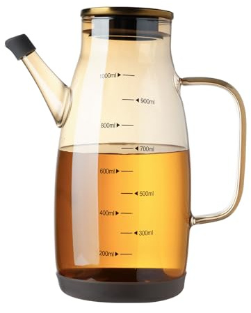 Large Glass Oil Dispenser Bottle for Kitchen Cooking Recipiente para Aceite De Cocina Olive Oil Vinegar Dispenser Cruet Lid No Drip Liquid Container (Champagne, 1 Litre)