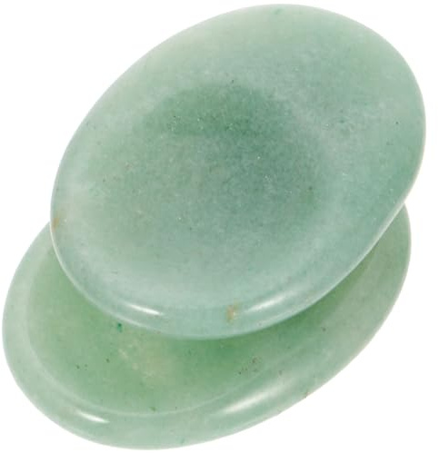 FRCOLOR Natural Green Aventurine Thumb Worry Stone 2pcs Mini Massage Scraping Plate for Stress Relief and Anxiety Management Portable Household Tool for Relaxation