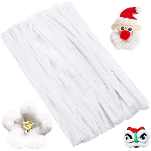100 Stück Pfeifenreiniger Chenilledraht 30CM Biegeplüsch Kunst - Weiß | Pfeifenputzer Bunt Bastelset Bendable DIY Twist Stick Biegeplüsch Bunt zum Basteln für Zum Basteln und Dekorieren
