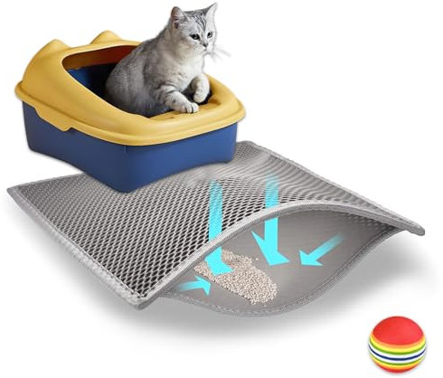 JIUGGLAD Katzenstreu Matte, Katzenklo Matte mit einem Katzenspielzeugball, Waben Katzenmatte katzenklo, Wasserdichtes Doppellagiges Design Cat Litter mat, katzenstreumatte(Grau 45 * 60cm)