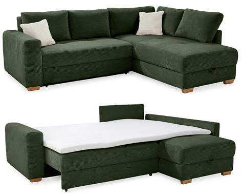 luma-Home 15213/ Ecksofa-Dauerschläfer, Boxspringpolsterung, Grün