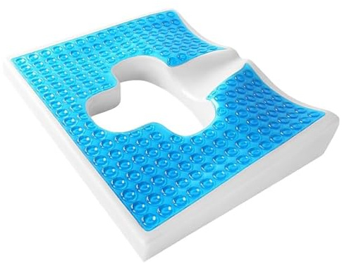 Coussin Anti-Escarres Hémorroïdes Sciatique Coccyx Mousse Mémoire de Forme Haute Densité & Gel Rafraîchissant Design ergonomique en T Fauteuil Roulant Voiture Prévention Douleurs Lombaires et Pilonida