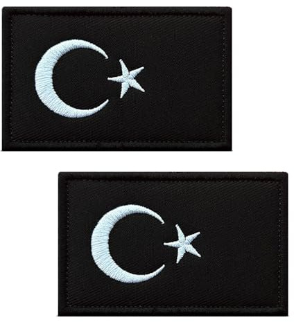 2 styck Turkiet Turkietflagga Patch Taktisk Turkiskt Nationellt Emblem Kardborrefäste och Remslits Sömapplikeringar Jackor, Byxor, Biker, Ryggsäckar, Mösor, Jeans, Kläder (Svart)