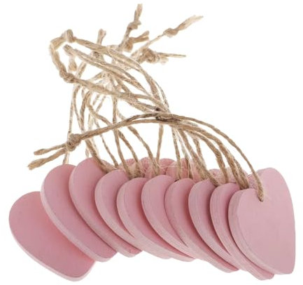 Pink Wooden Love Hearts (10 Pack) with String – Durable & Lightweight Painted MDF Wood Heart Shapes (4cm x 4cm) with a Pre-Drilled Hole for Hanging - Decorations, Weddings, Anniversaries & Valentines