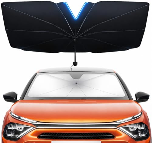 Paraguas Parasol para Parabrisas Delantero 125X65CM Size Standard para Coches Pequeños/Medianos Plegable con Revestimiento Titanio Plata Varillas Estándar