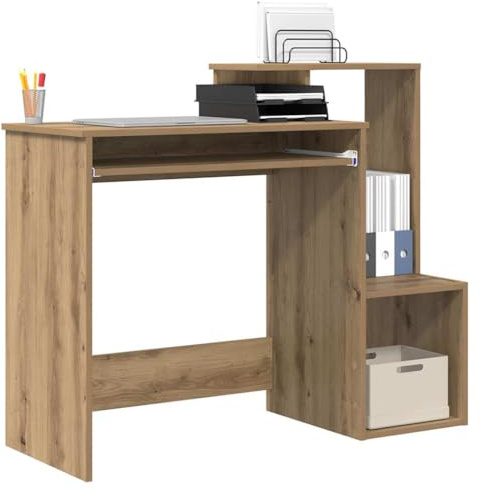 vidaXL Escritorio de Computadora de Roble Artesanal | 90 x 50 cm Construcción de Tablero de Partículas Diseño Compacto con Estantes de Almacenamiento Ideal para Oficina y Estudio Escritorio de Madera