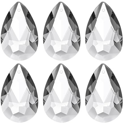 PATIKIL K9 Crystal Teardrop Pendants Oval Beads, 6 Pack 38mm Chandelier Prisms Parts Hanging Beads DIY Lamp for Arts Crafts Decoration, Clear