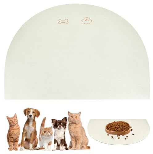 XCRPRT Napfunterlage Hund Katzen, 40x50 cm wasserdichte Haustier Futtermatten rutschfeste Katzennapf Unterlage,Futterunterlage Hundenapf,rutschfeste Unterlage,Kunstleder(Beige)