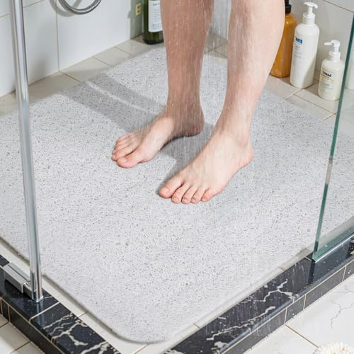 COSYLAND Duschmatte rutschfest 80x80, Badewannenmatte rutschfest mit Ablauf, Weiche PVC-Luffa Rutschmatte Dusche, Schnell Anti Rutsch Badematte, Weiß