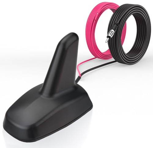 Bingfu Shark Fin FM/AM Car Radio Antenna Aerial, High Gain 17-23dB, IP65 Waterproof, 9-16V DC, 5m Cable, Compatible with Car Truck RV SUV, Black
