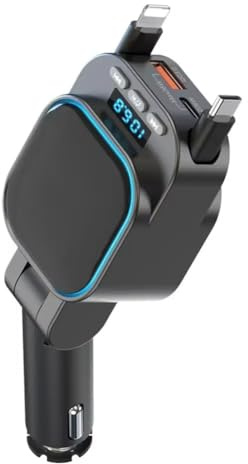 Harewtwy 96W PD Type-C + QC3.0 Chargeur de Voiture avec Émetteur Bluetooth 5.3 FM et Lecteur MP3 avec 2 Câbles Rétractables