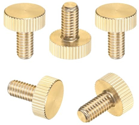 M METERXITY 5-Pack Knurled Thumb Screws, M6x12mm Solid Brass Flat Head Fully Threaded Knobs Bolts Fasteners W Grip for Electronic/Equipment/Industry/Home, Thumbscrew Threaded Knurled Tip