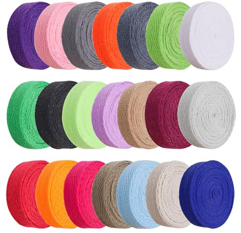 OMJMYY 21 Colores Cinta de Algodón 10mm Ancho Correas de Algodón Poliéster Cinta de Sarga de Costura para Hacer Artesanías Correas de Tela para Bolsos Tote Tejido y Otros Accesorios