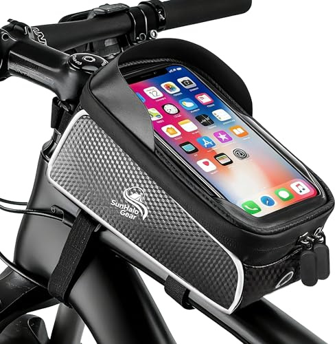 SunHalo Gear Waterproof Bike/eBike/Frame Bag,Bike Front Bag for Handlebar,Electric Bike Phone Bag,Bicycle Pouch with Rain Cover,Bike Accessories Storage Bag For Compatible Phone Under 7”