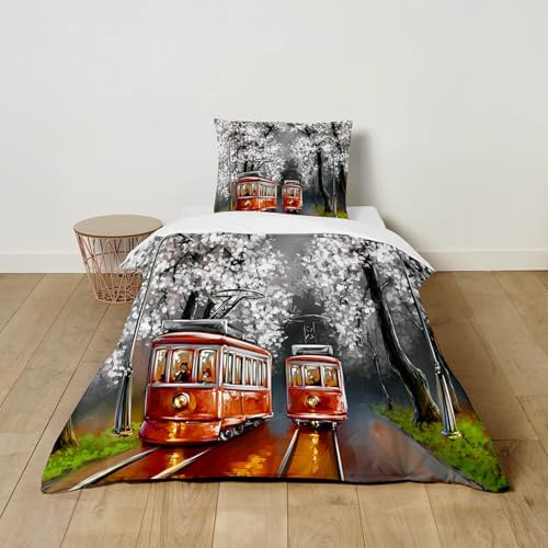 Odot Kinderbettwäsche Set, Bettwäsche Set Mädchen Jungen mit 1 Bettbezug mit Reißverschluss & 1 Kissenbezug, 3D Ölgemälde Stil Kleinkinder Bettwäscheset aus Microfibre (Zug,120x150cm)