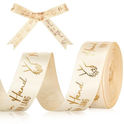 Faccito Schleifenband Hochzeit 4,5m x 15mm Geschenkband Hochzeit Dekoband | Hochzeitsgeschenk Deko, Hochzeitsband für Geschenkpapier Hochzeit Geschenkverpackung, Hochzeitsdeko, DIY Schleife, Gold