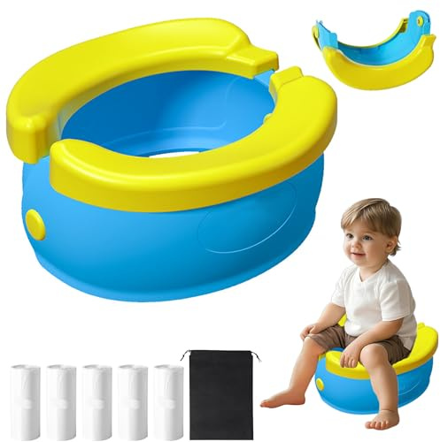 TZEKING TöPfchen fur Kinder,mit Reisetasche und 100 Stück Müllsäcke,TöPfchen Falttoilette Kinder,Töpfchen Training Sitze,Baby AuBen Innen Tragbar Reisetoilette Reisetöpfchen