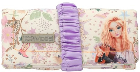 Depesche 13671 TOPModel Cowgirl - Estuche Enrollable en Color Morado y Crema, con Motivo de Modelo y Flores, Estuche para lápices con Cinta Fruncida