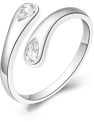HEEYA Ring Silber 925 Ringe Gold Wassertropfen Hypoallergen Ringe mit 5A Zirkonia für Damen Offen Verstellbare Ring Klobig Chunky Dick Daumenringe Finger Unisex Schmuck mit Geschenkbox