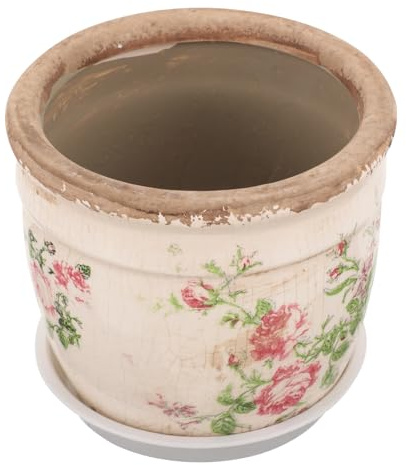 SEWACC Maceta de Cerámica Pequeña Vintage Diseño de Rosas en Color Rosa Orificio de Drenaje Adecuado para Suculentas y Plantas de Interior Decoración de Jardín y Escritorio
