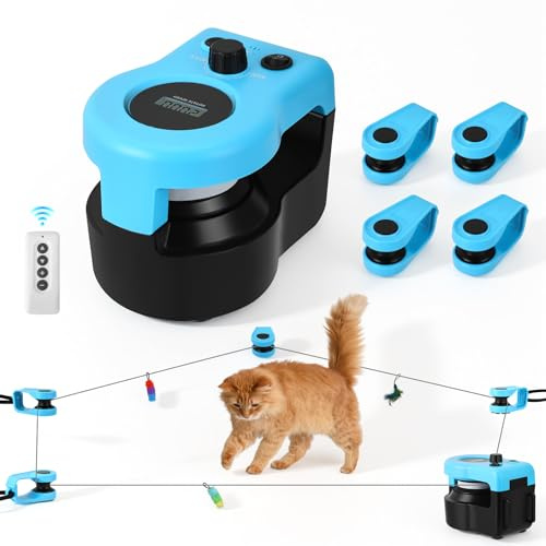 HIUYRFS Katzenspielzeug für Indoor-Katzen, automatisch/ferngesteuertes Katzenspielzeug, Laufband, einstellbare Geschwindigkeit, simuliertes Katzenjagdspielzeug