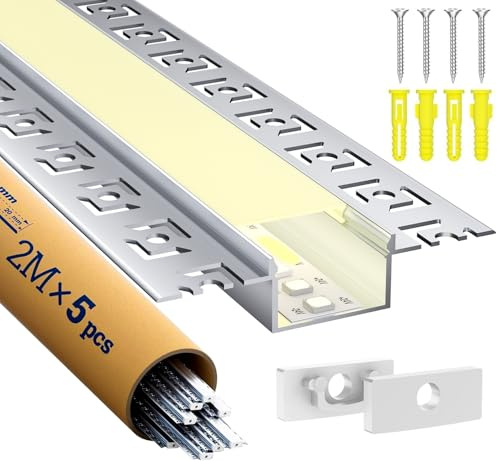 LASLUX 5 x LED Trockenbauprofil 2M Aluminium Profil für Strip Schiene Unterputz Kanal und Diffusor Aufputz für Indirekte Beleuchtung Decker