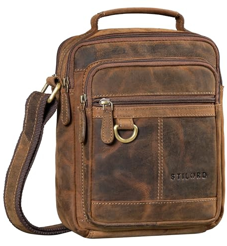 STILORD Jonas Männerhandtasche Leder Umhängetasche Herren Ledertasche Männer Handtasche Echtleder Messenger Bag Herrenhandtasche zum Umhängen mit Griff für 8 Zoll Farbe:calais - braun