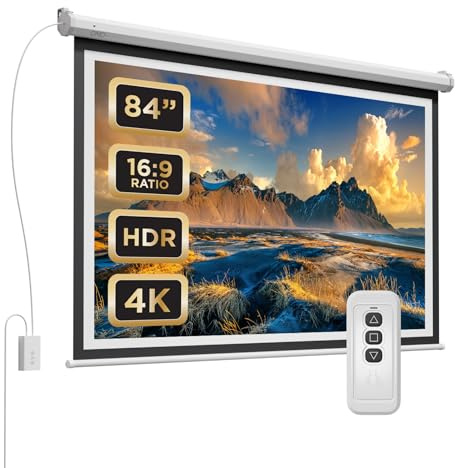 DMD Collective - 84 Inch Electric Projector Screen Pull Down, Wall Mounted | HD Projection Screen for Home Cinema, Office, School & Classroom Presentations, Retractable Movie Screen