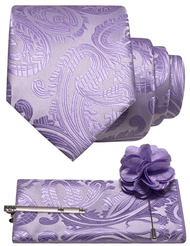 JEMYGINS Paisley Barock Muster Krawatte Set Herren Polyester Elegant Einstecktuch Krawattenklammer Ansteckblume Hochzeit Business Mehrfarbig